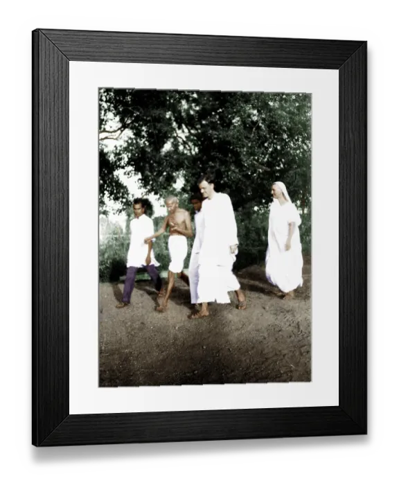 Framed Print : Mahatma Gandhi with Father Verrier Elwin and Mirabehn, India, Asia, January 1931, Asia