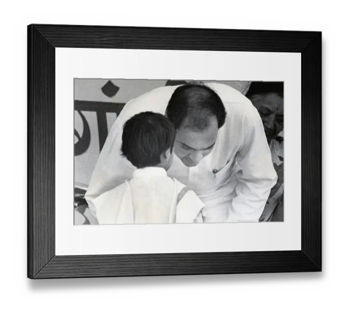 Framed Print : Rajiv Gandhi listening to child, India, Asia, 1980s, Asia