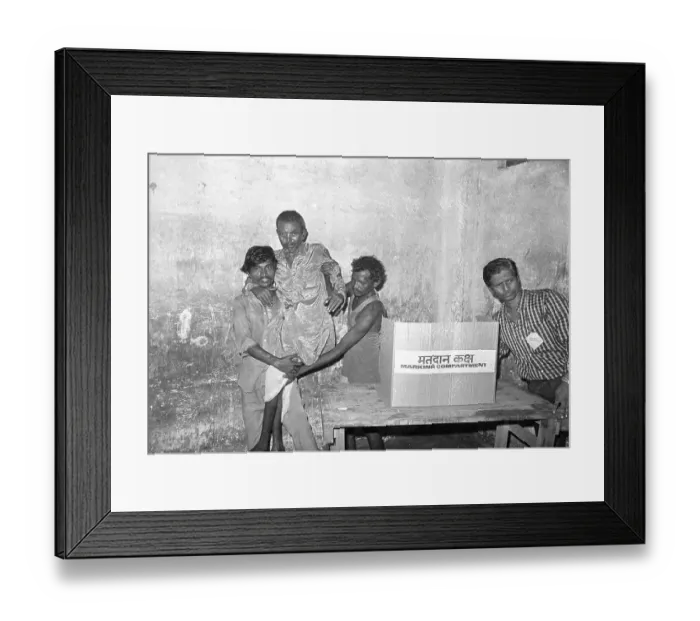 Framed Print : Disabled man lifted for voting, Mumbai, Maharashtra, India, Asia 1900s, Asia Framed Print : Disabled man lifted for voting, Mumbai, Maharashtra, India, Asia 1900s, Asia
