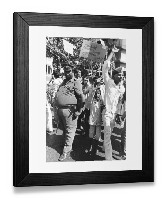 Framed Print : Police obese man regulating demonstrators, Mumbai, Maharashtra, India, Asia, 1900s, Asia