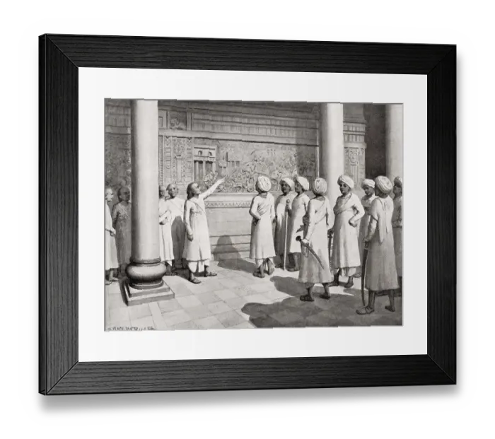 Framed Print : Rajaraja Chola I inspects bas relief of exploits Brihadeeswarar Temple, Tamil Nadu