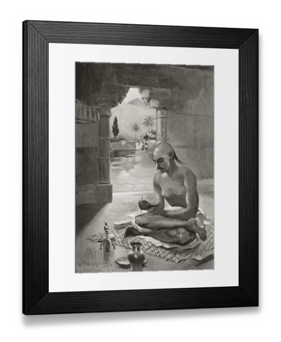 Framed Print : Kalidasa writing the poem Meghaduta
