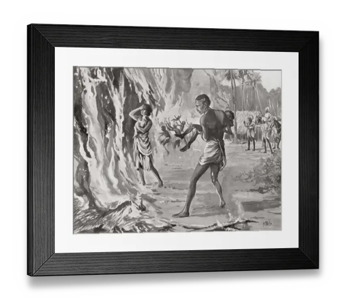 Framed Print : Villagers in India sacrificing themselves on fire to avoid cruel raiding Pindaris
