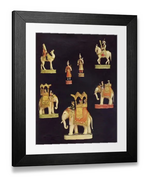 Framed Print : Pieces from chess set in carved and coloured ivory, Delhi, India, Asia