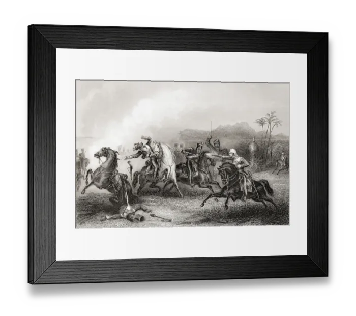 Framed Print : Encounter between Lieutenant Hills and body of Sepoy cavalry, India, Asia Framed Print : Encounter between Lieutenant Hills and body of Sepoy cavalry, India, Asia