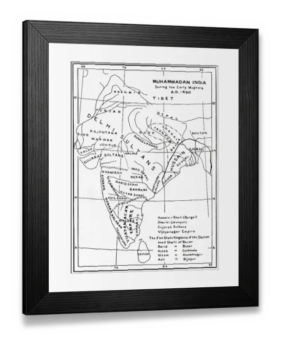 Framed Print : Map of Muhammadan India, beginning of Mughal Empire Framed Print : Map of Muhammadan India, beginning of Mughal Empire
