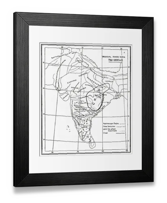 Framed Print : Map of medieval Hindu India, 750, 1200 AD