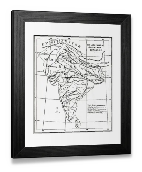 Framed Print : Map of the last phase of Ancient India, 350, 750 AD Framed Print : Map of the last phase of Ancient India, 350, 750 AD