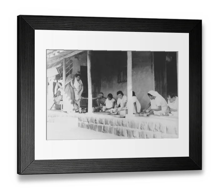 Framed Print : Mahatma Gandhi and coashramites taking dinner at Sevagram Ashram, Vardha, Maharashtra, India, Asia, November 1933, Asia