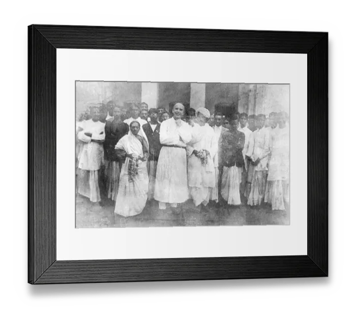 Framed Print : Kasturba and Mahatma Gandhi together with a priest shortly after their return to India, 1915 Framed Print : Kasturba and Mahatma Gandhi together with a priest shortly after their return to India, 1915