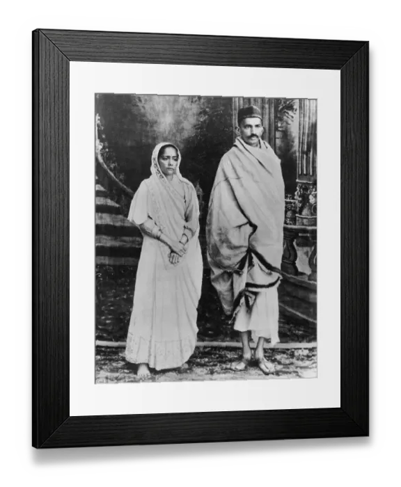 Framed Print : Kasturba and Mahatma Gandhi shortly after their return to India, 1916