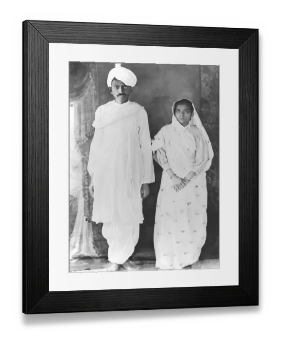 Framed Print : Kasturba and Mahatma Gandhi shortly after their return to India, 1915