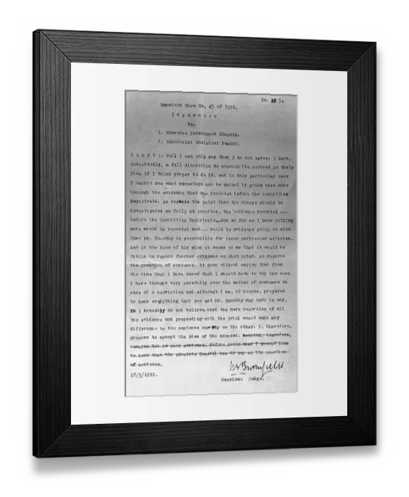 Framed Print : Charge sheet against Mahatma Gandhi by the Sessions Court, Ahmedabad, Gujarat, India, Asia, March 1922 Page one of two, Asia