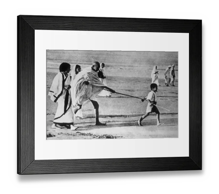 Framed Print : Mahatma gandhi poking grandson kanaa on juhu beach in mumbai at maharashtra, India, Asia, 1937, Asia