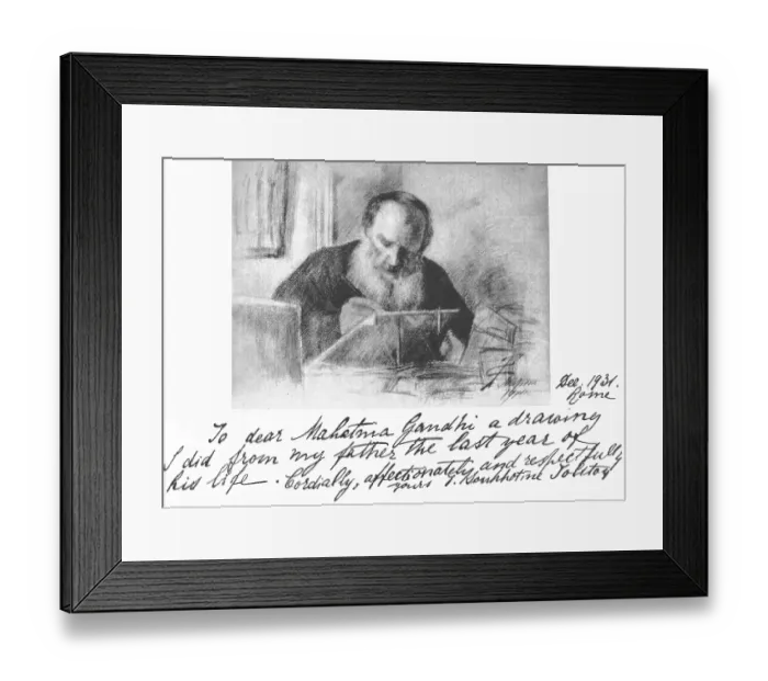 Framed Print : Drawing of Russian writer Count Leo Tolstoy by his daughter which she presented to Mahatma Gandhi when he visited Rome, December 1931