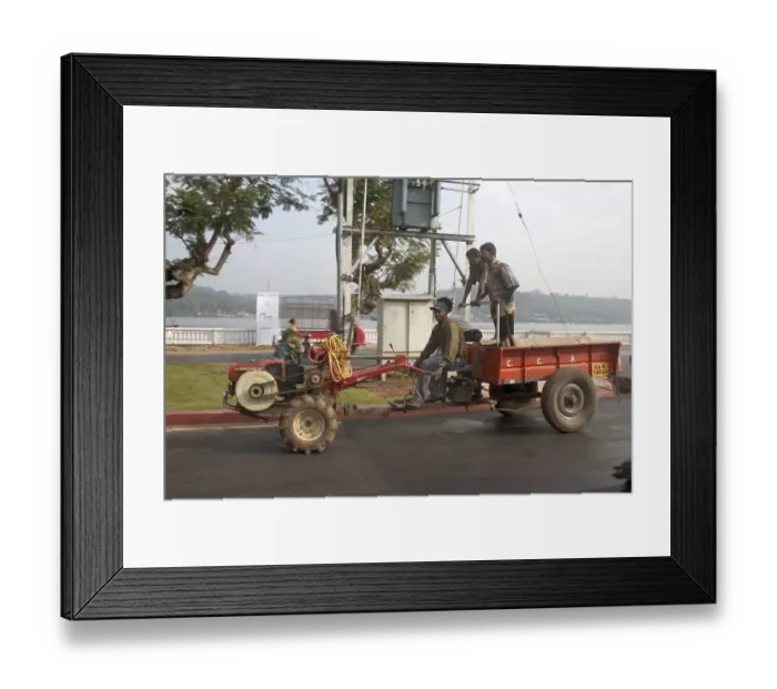 Framed Print : Transportation, trolley along with small equipment to plough on the road used by farmers, Mahatma Gandhi Road, modern India, Panjim, Goa, India, Asia