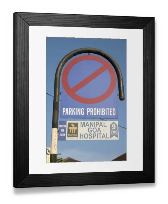 Framed Print : Road sign, parking prohibited, Mahatma Gandhi Road, Panjim, Goa, India, Asia