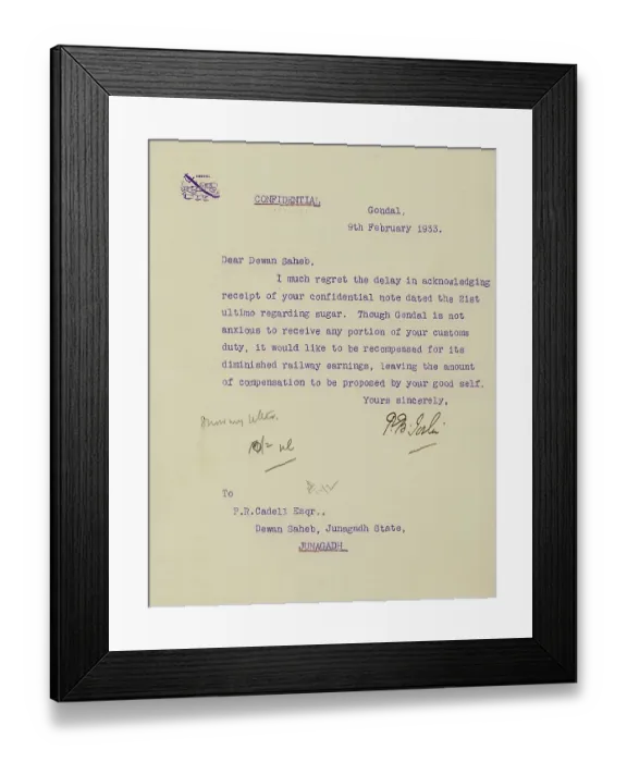 Framed Print : Letter head with royal seal or Coat of Arms9 / ii / 1933, Gondal Saurashtra, Gujarat, India, Asia
