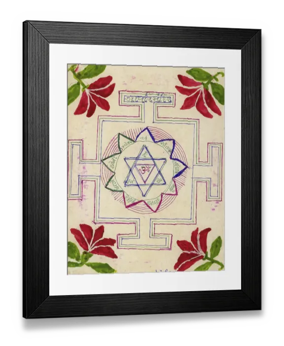 Framed Print : Yantra dedicated to Goddess Gayatri, Yantra made in mid 1970's, India, Asia