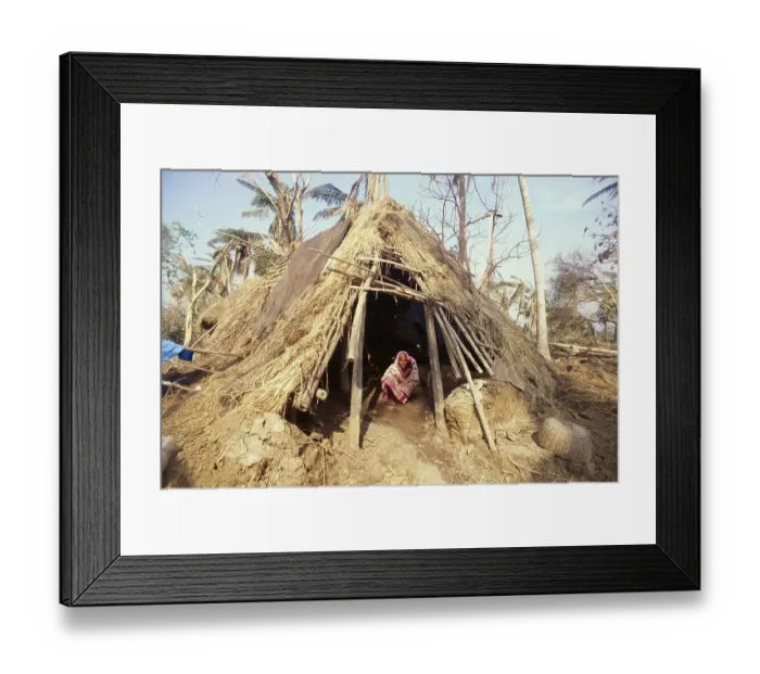 Framed Print : House destroyed in Cyclone, Orissa, India November 1999