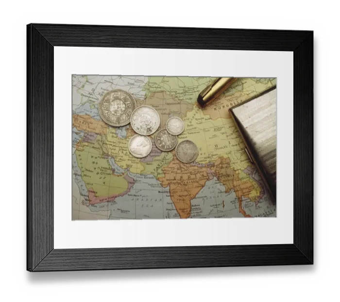Framed Print : Old coins of 1936 to 1942 period, money, india