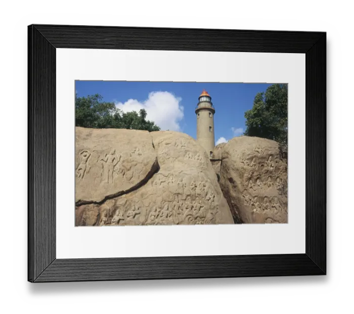 Framed Print : Unfinished bas relief and light house (1900 AD), mamallapuram, tamilnadu, india Framed Print : Unfinished bas relief and light house (1900 AD), mamallapuram, tamilnadu, india