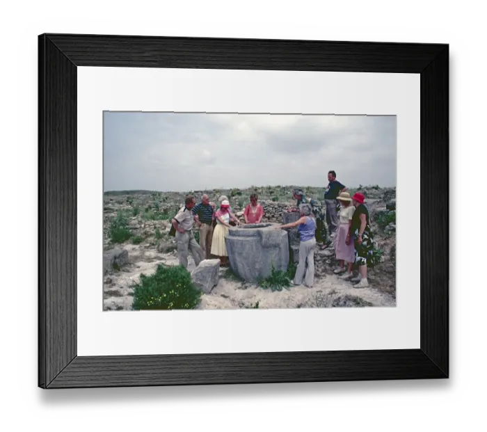 Framed Print : Tourists, vessel from a stone, monolith, royal palace, Ugarit, Syria, May 1987, vintage, retro, old, historical, Asia