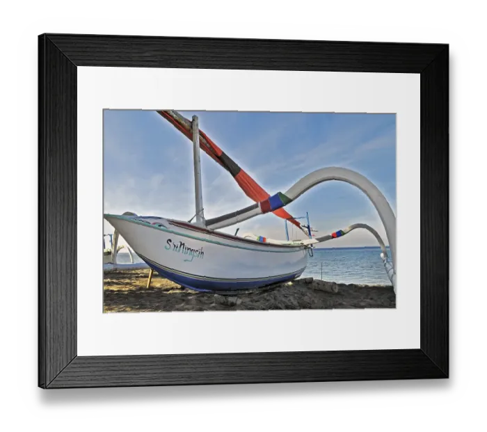 Framed Print : Traditional sailing boat with two outriggers, east coast near Amed, Bali, Indonesia, Asia