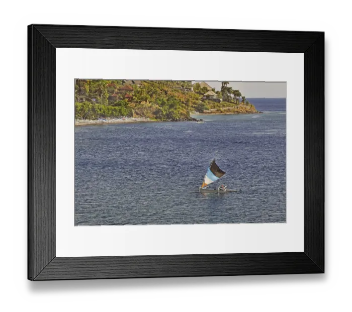 Framed Print : East coast with outrigger sailing boat near Amed, Bali, Indonesia, Asia
