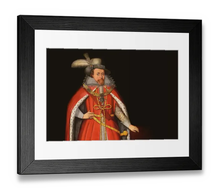 Framed Print : James VI and I, James Charles Stuart, 1566 - 1625, King of England, Scotland and Ireland, digitally edited