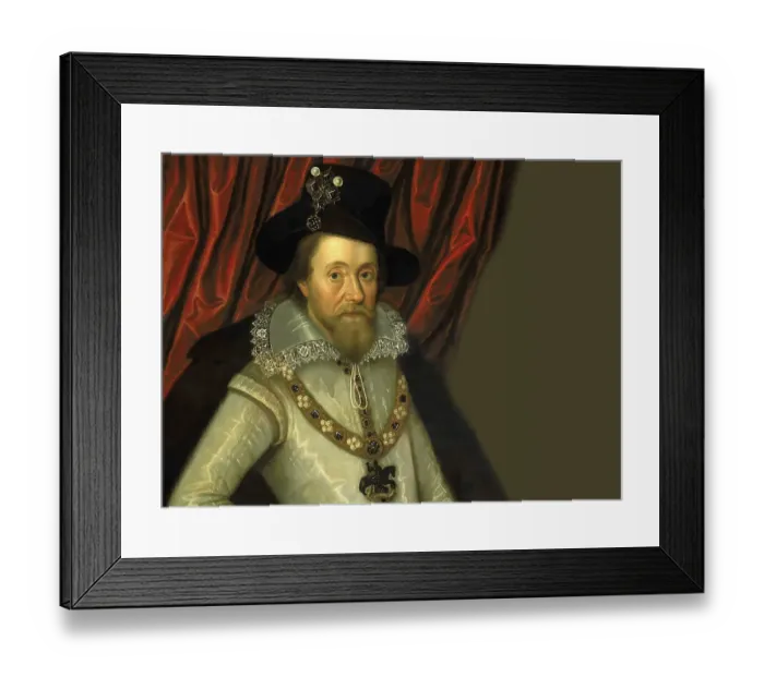 Framed Print : James VI and I, James Charles Stuart, 1566 - 1625, King of England, Scotland and Ireland, digitally edited