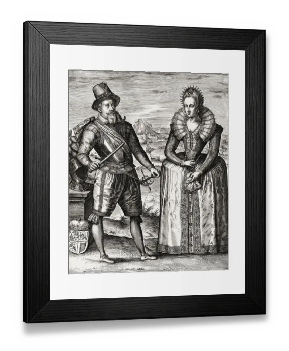 Framed Print : James VI and I, James Charles Stuart, 1566 - 1625, King of England, with his wife Anne of Denmark, digitally edited