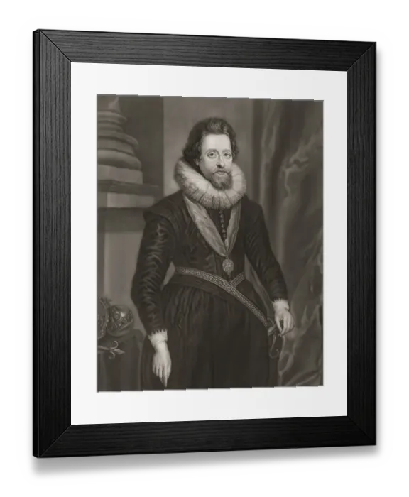 Framed Print : James VI and I, James Charles Stuart, 1566 - 1625, King of England, Scotland and Ireland, digitally edited