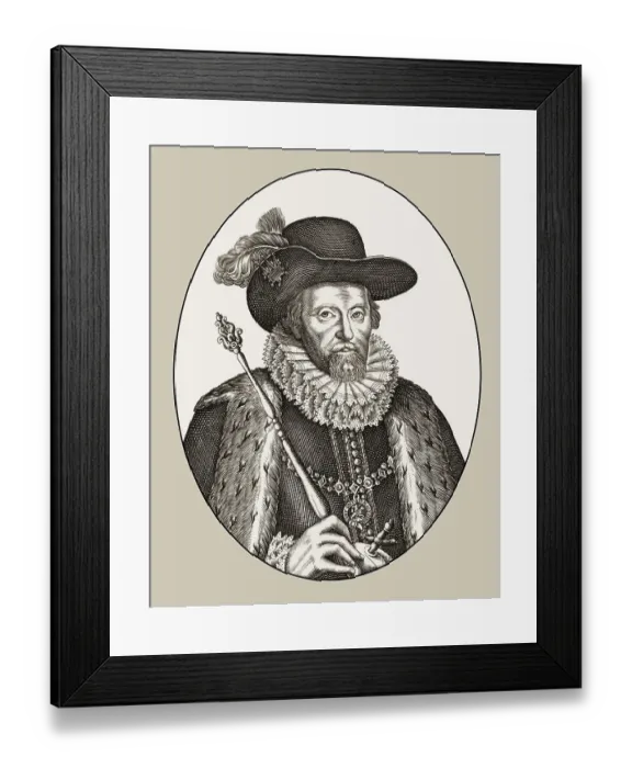 Framed Print : James VI and I, James Charles Stuart, 1566 - 1625, King of England, Scotland and Ireland, digitally edited
