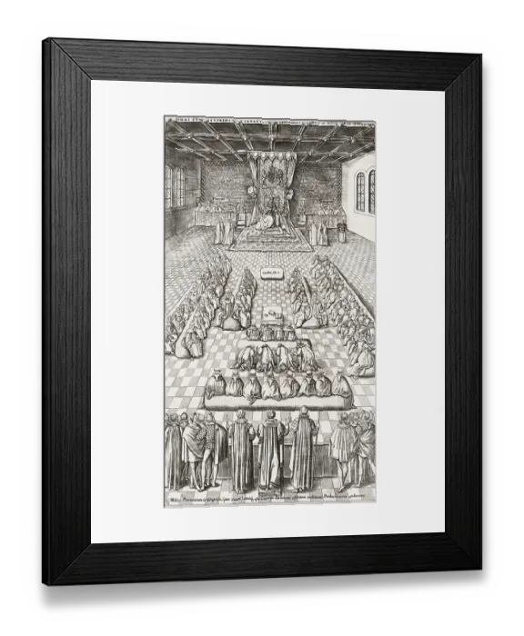 Framed Print : Sitting on the throne in parliament, James VI and I, James Charles Stuart, 1566 - 1625, King of England, Scotland and Ireland, digitally edited