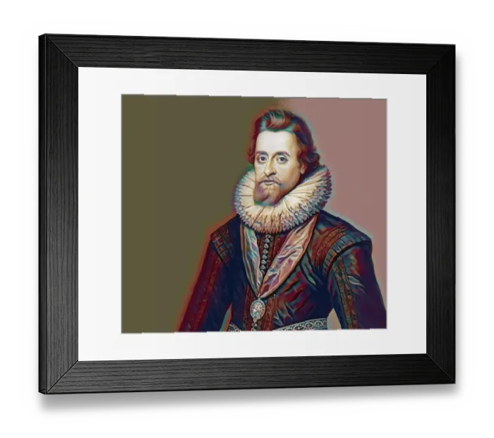 Framed Print : James VI and I, James Charles Stuart, 1566 - 1625, King of England, Scotland and Ireland, digitally edited
