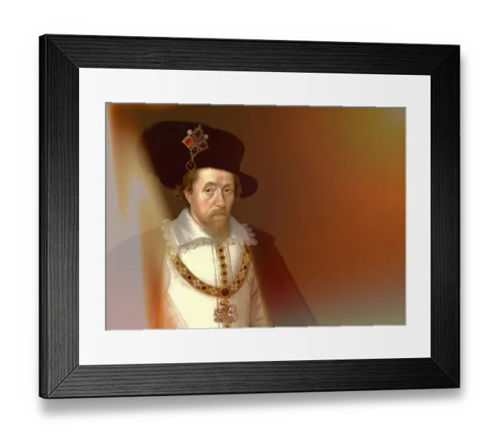 Framed Print : James VI and I, James Charles Stuart, 1566 - 1625, King of England, Scotland and Ireland, digitally edited after a painting by John de Critz Framed Print : James VI and I, James Charles Stuart, 1566 - 1625, King of England, Scotland and Ireland, digitally edited after a painting by John de Critz