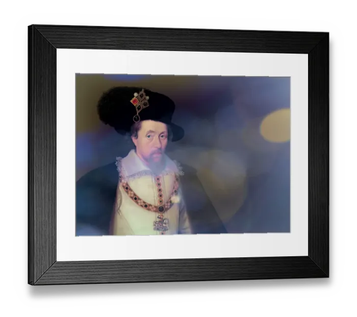 Framed Print : James VI and I, James Charles Stuart, 1566 - 1625, King of England, Scotland and Ireland, digitally edited after a painting by John de Critz Framed Print : James VI and I, James Charles Stuart, 1566 - 1625, King of England, Scotland and Ireland, digitally edited after a painting by John de Critz