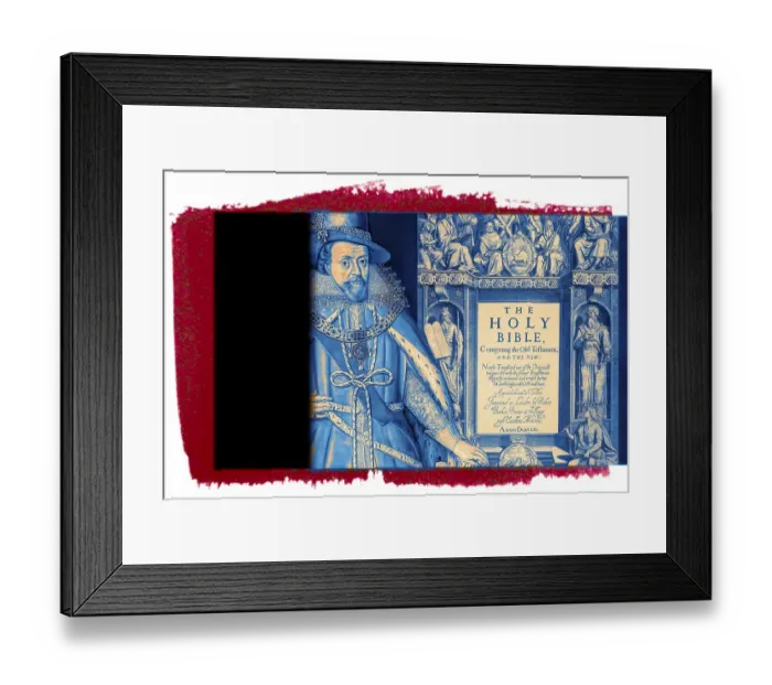 Framed Print : James VI and I, James Charles Stuart, 1566 - 1625, King of England, Scotland and Ireland, Frontispiece to the King James Bible, 1611, digitally edited Framed Print : James VI and I, James Charles Stuart, 1566 - 1625, King of England, Scotland and Ireland, Frontispiece to the King James Bible, 1611, digitally edited