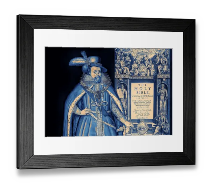 Framed Print : James VI and I, James Charles Stuart, 1566 - 1625, King of England, Scotland and Ireland, Frontispiece to the King James Bible, 1611, digitally edited Framed Print : James VI and I, James Charles Stuart, 1566 - 1625, King of England, Scotland and Ireland, Frontispiece to the King James Bible, 1611, digitally edited
