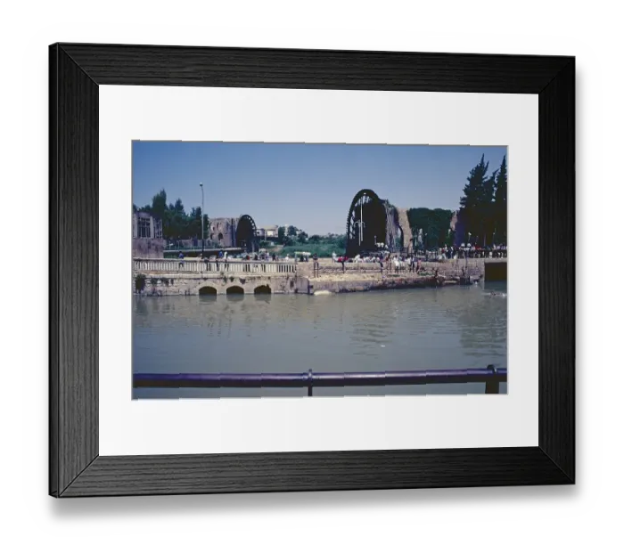 Framed Print : Water wheel, Noria, Hama, Orontes River, Hama Governorate, Syria, May 1987, vintage, retro, old, historic, Asia