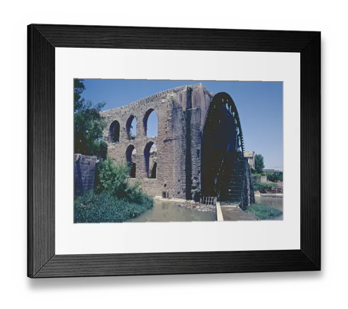 Framed Print : Water wheel, Noria, Hama, Orontes River, Hama Governorate, Syria, May 1987, vintage, retro, old, historic, Asia