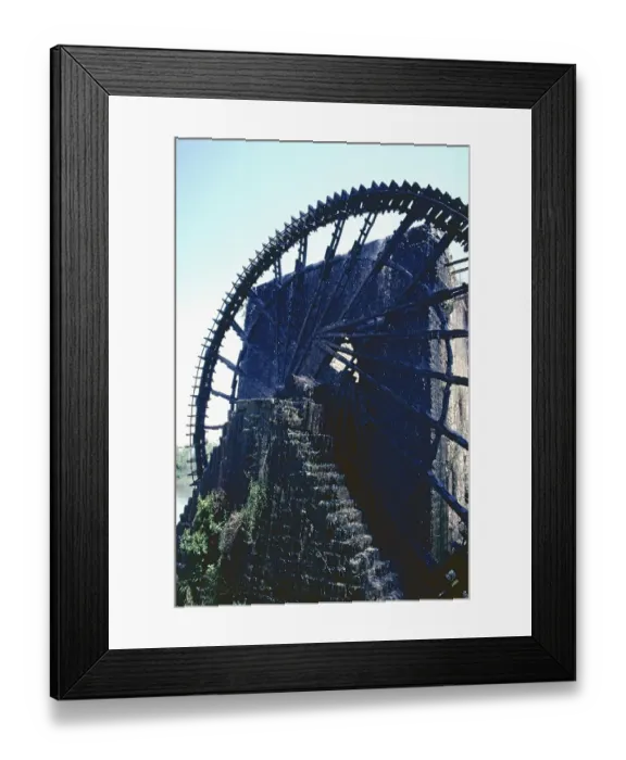 Framed Print : Water wheel, Noria, Hama, Orontes River, Hama Governorate, Syria, May 1987, vintage, retro, old, historic, Asia