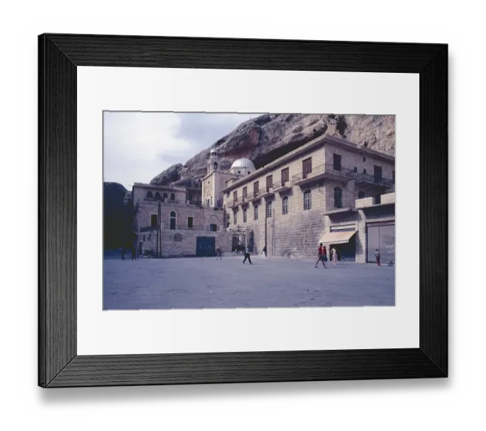 Framed Print : Greek-orthodox monastery Mar Thekla, oldest still existing monastery in the world, rock village Maalula, governorate Rif Dimaschq, Syria, May 1987, vintage, retro, old, historical, Asia