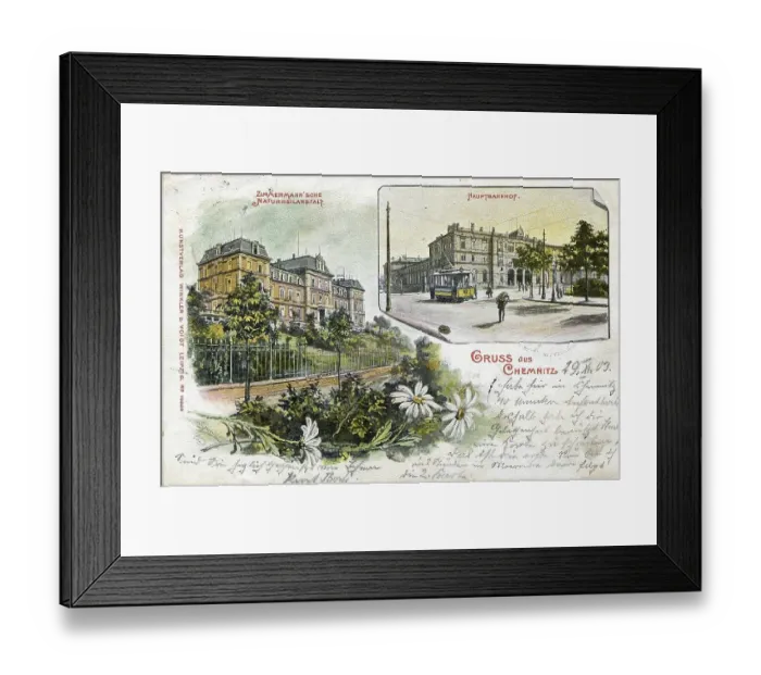 Framed Print : Chemnitz railway station, c. 1910, postcard, Saxony, Germany, digitally enhanced reproduction from a historical original, c. 1900, public domain, Europe
