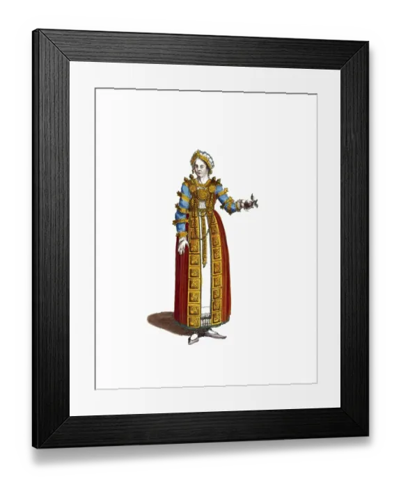 Framed Print : Historical clothing, fashion through the ages, An old traditional costume of a noble maiden from Friesland, around 1710, Germany, digitally restored reproduction of a model from the 18th / 19th century, exact date unknown, woman in traditional