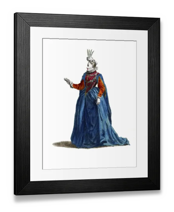 Framed Print : Historical clothing, fashion through the ages, style of dress of a lady of rank in France in 1581, digitally restored reproduction of a model from the 18th / 19th century, exact date unknown