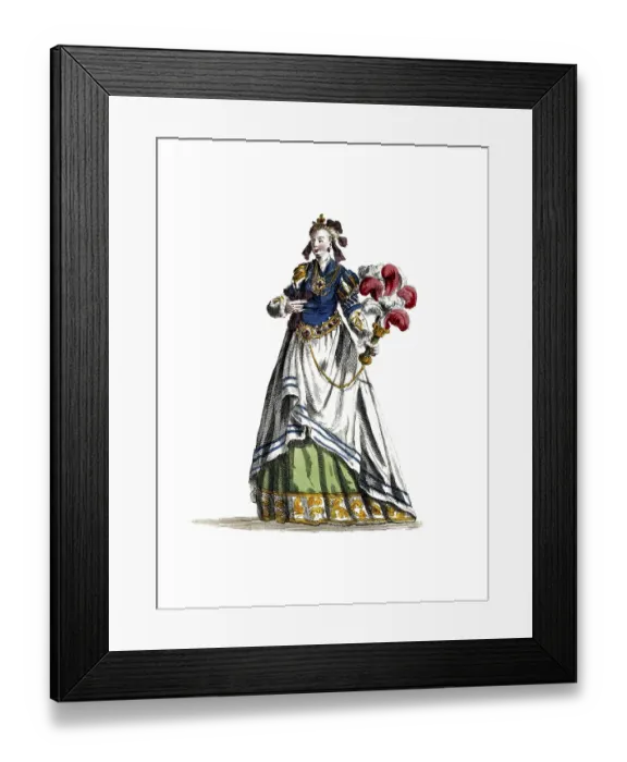 Framed Print : Historical clothing, fashion in the course of time, traditional costume of a noble woman from Naples in the 18th century, Italy, digitally restored reproduction of a model from the 18th / 19th century, exact date unknown