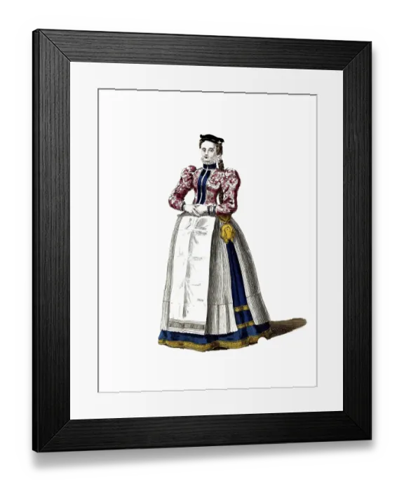 Framed Print : Historical clothing, fashion through the ages, traditional traditional costume of a woman from Nuremberg around 1577, Germany, digitally restored reproduction of a model from the 18th / 19th century, exact date unknown