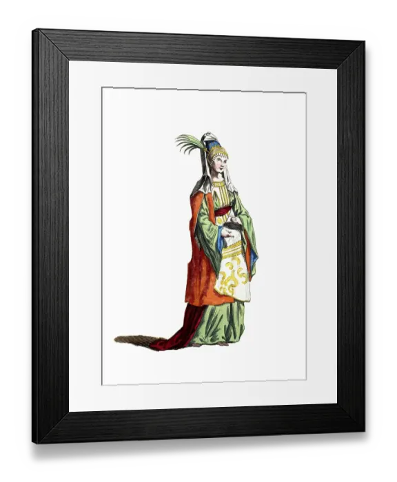 Framed Print : Historical clothing, fashion in the course of time, clothing of a noble lady from Alexandria in 1581, digitally restored reproduction of a model from the 18th / 19th century, exact date not known